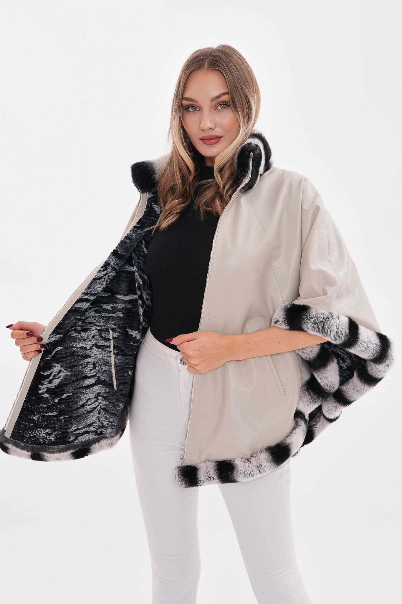 The Glacier Light Beige Reversible Leather Women Jacket