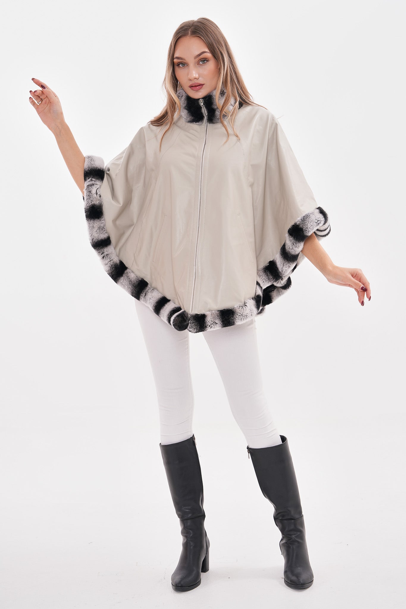 The Glacier Light Beige Reversible Leather Women Jacket