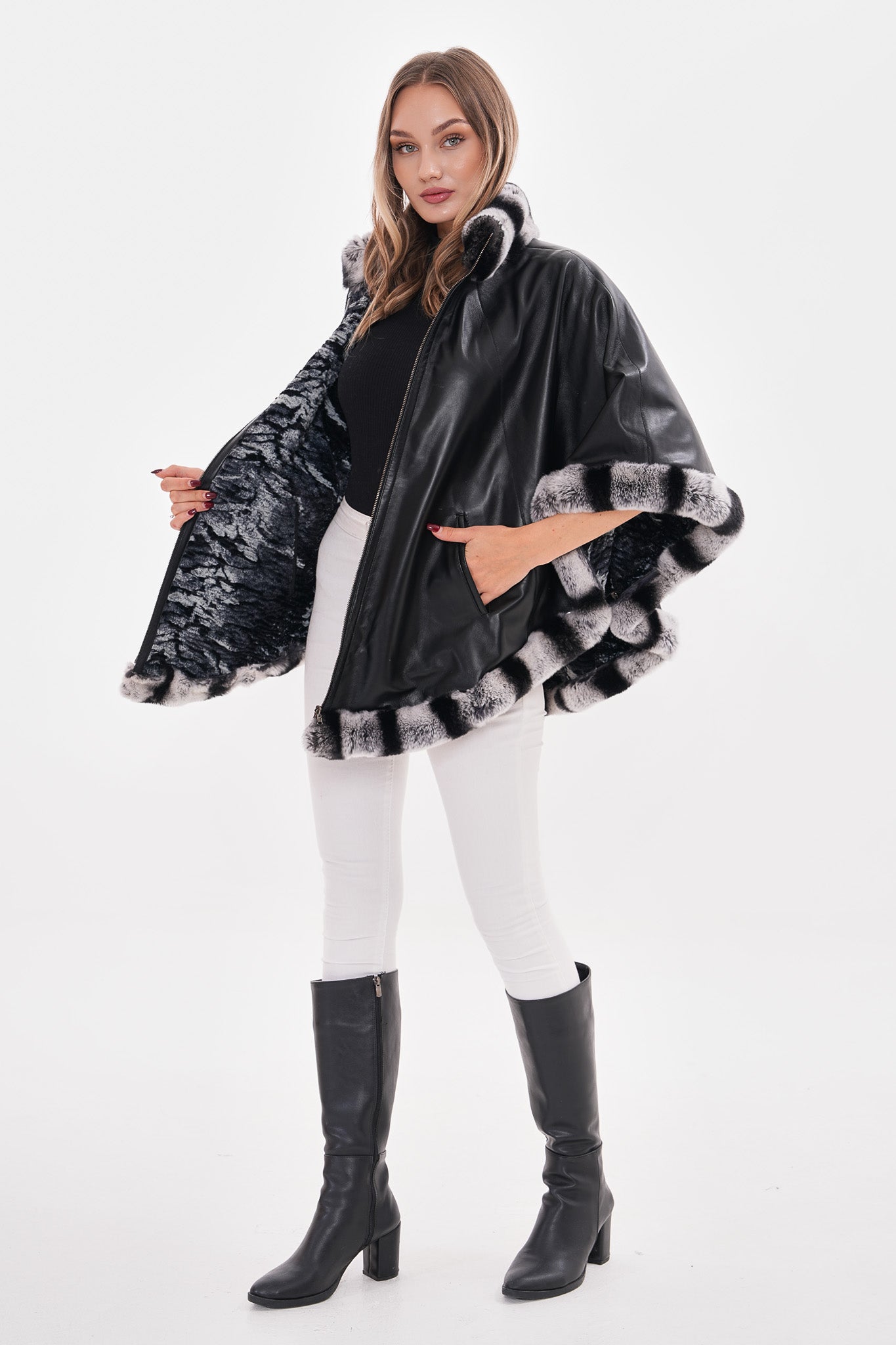 The Glacier Black Reversible Leather Women Jacket