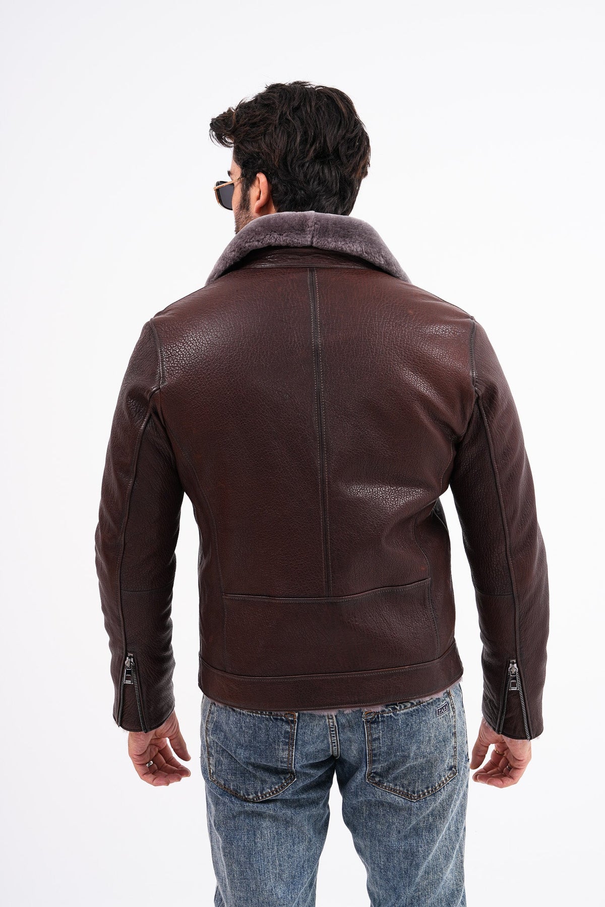 Vinci Leather The Cortina Brown Shearling Leather Men Jacket – product view 3