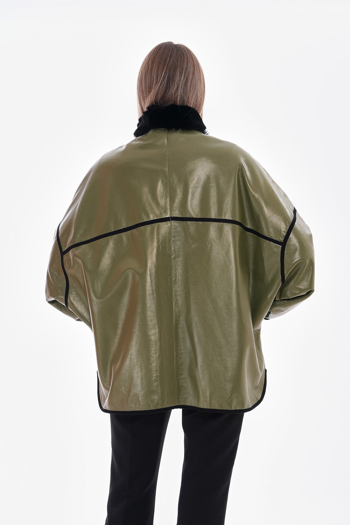 Vinci Leather The Rebel Reversible Shearling Olive Green Leather Women Jacket – product view 5