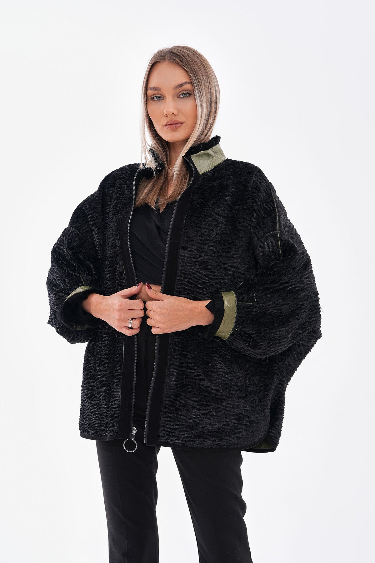 Vinci Leather The Rebel Reversible Shearling Olive Green Leather Women Jacket – product view 8