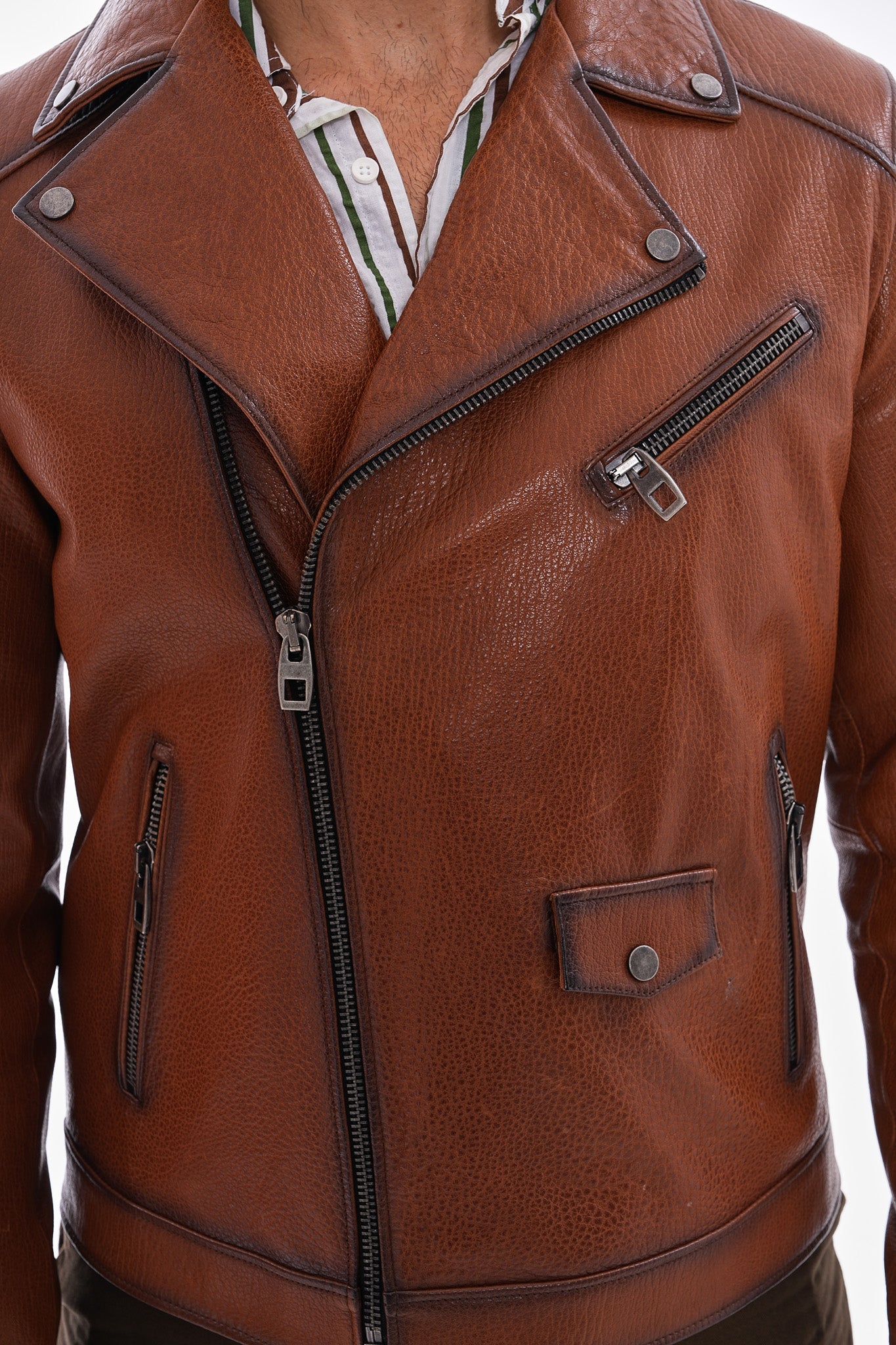 The Volt Textured Tan Leather Men Jacket