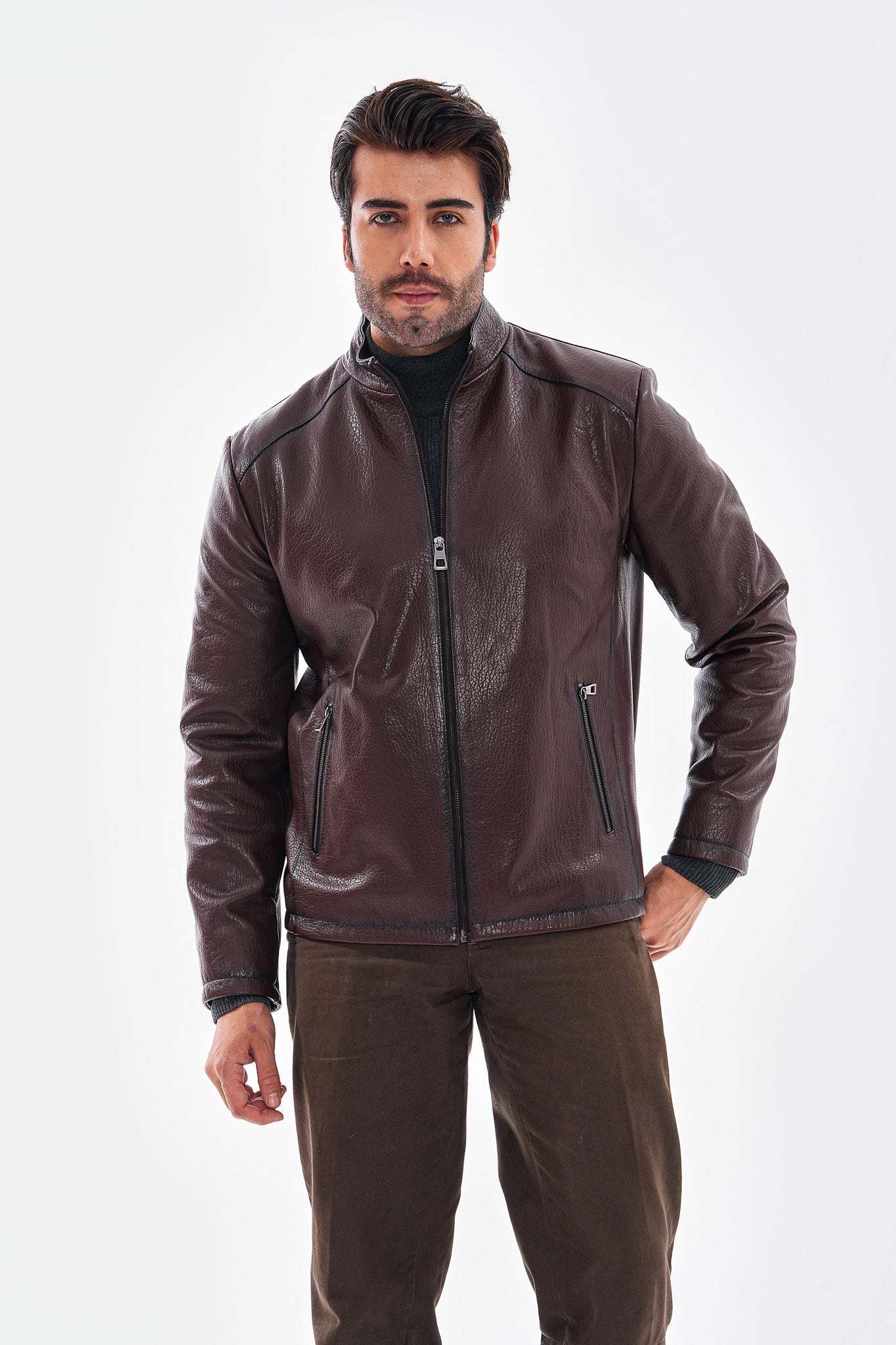 The Varden Chocolate Brown Leather Men Jacket