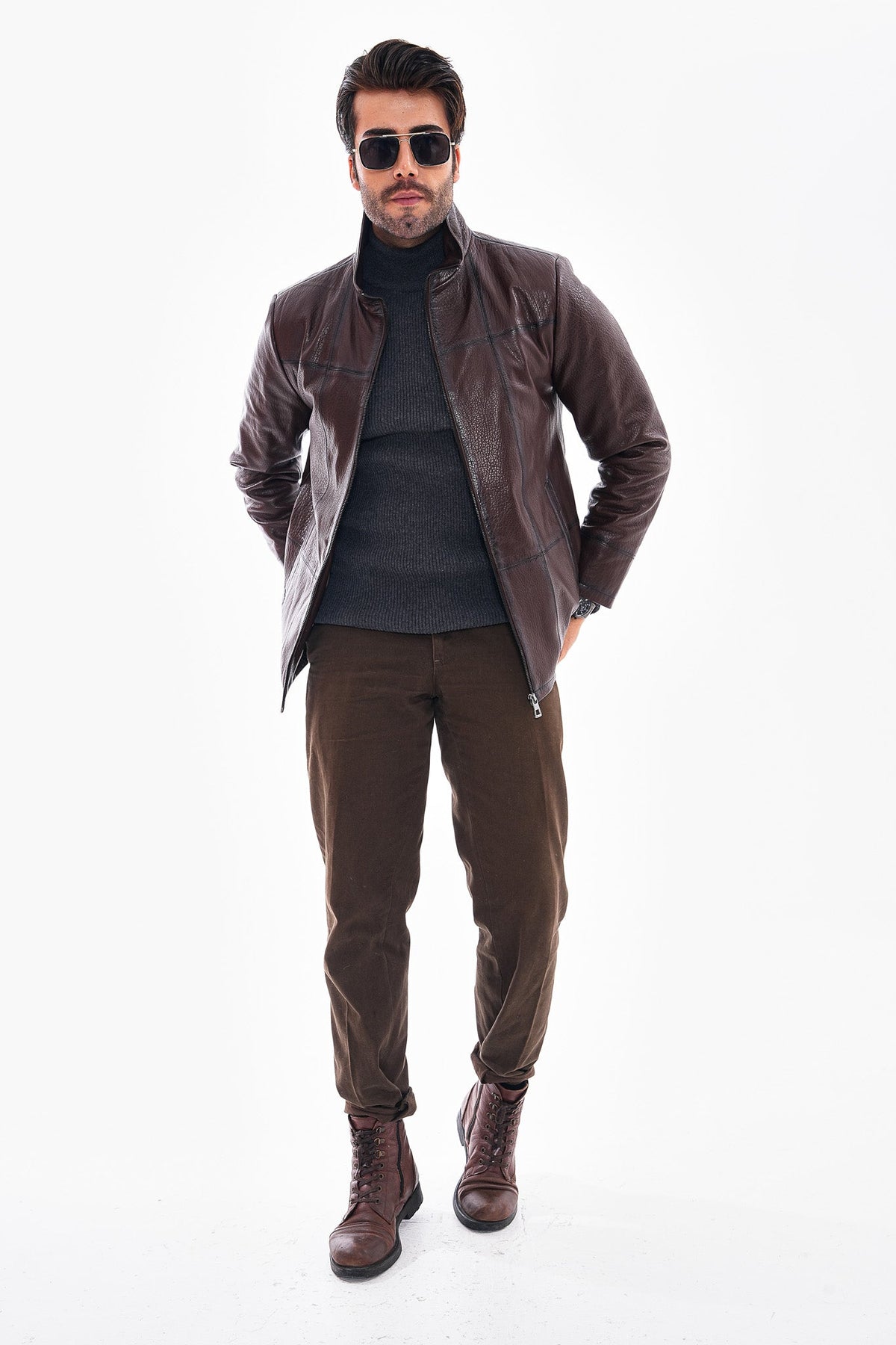 Vinci Leather The Nero Coffee Brown Leather Men Jacket – product view 5