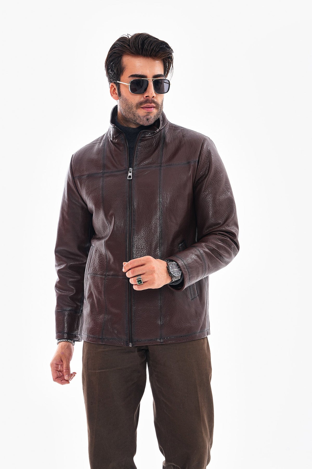 Vinci Leather The Nero Coffee Brown Leather Men Jacket – product view 8