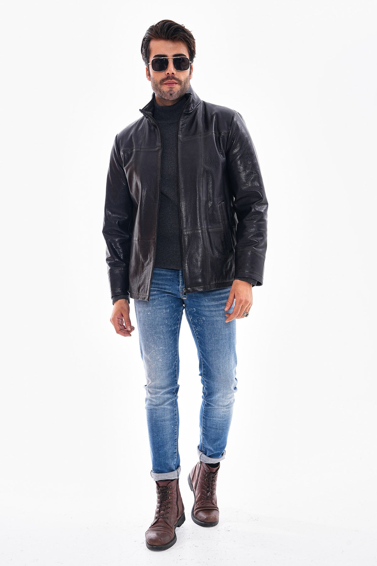 Vinci Leather The Nero Black Leather Men Jacket – product view 8