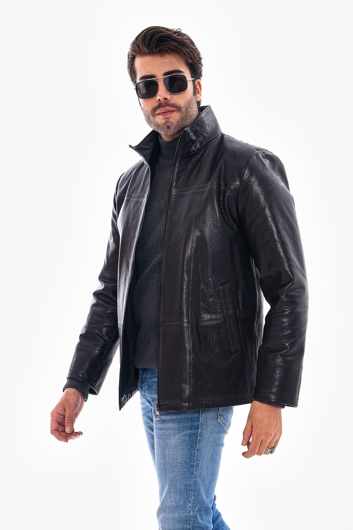 Vinci Leather The Nero Black Leather Men Jacket – product view 3