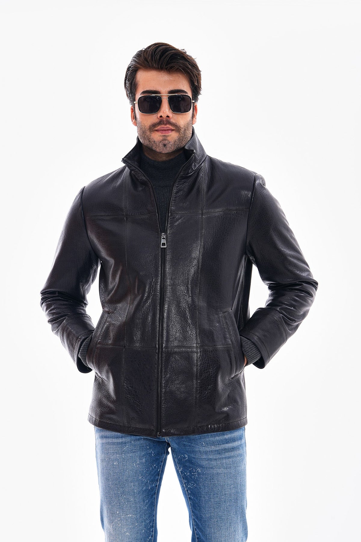 Vinci Leather The Nero Black Leather Men Jacket – product view 7