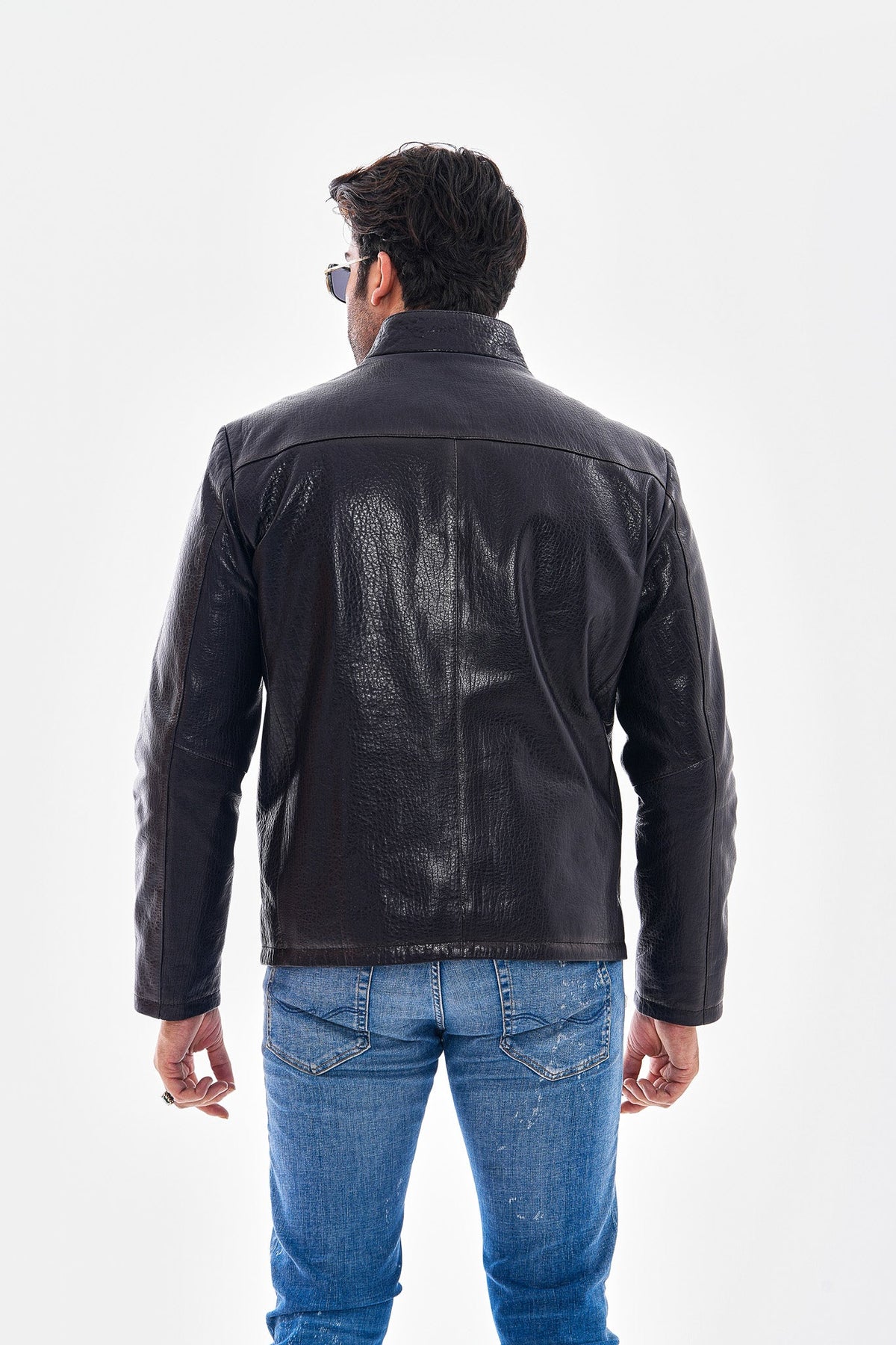 Vinci Leather The Varden Navy Blue Leather Men Jacket – product view 3