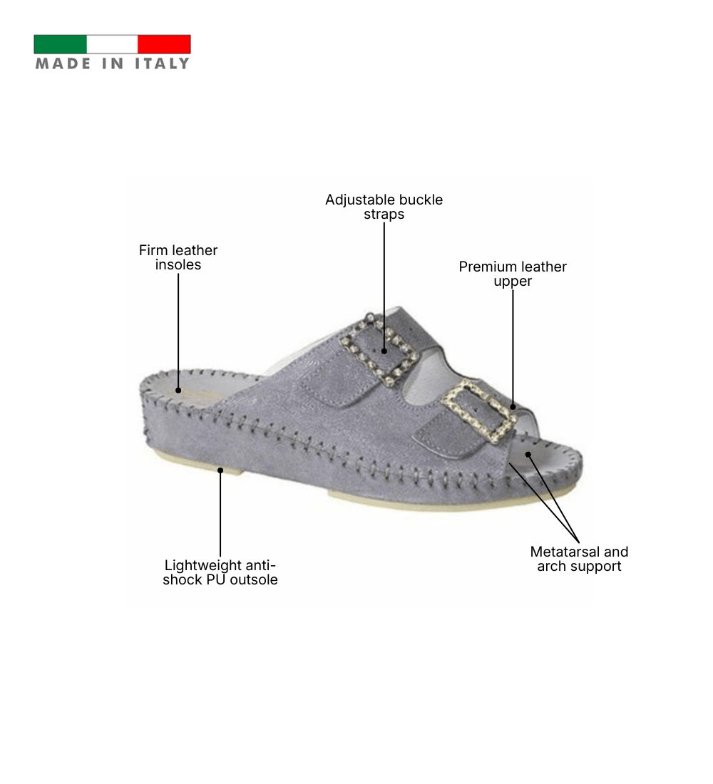 Jen Rhinestone Leather Slide
