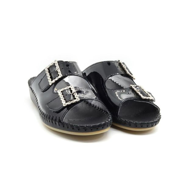 Jen Rhinestone Leather Slide