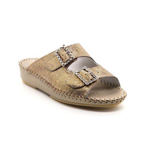 Jen Rhinestone Leather Slide