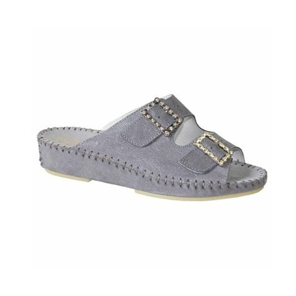 Jen Rhinestone Leather Slide
