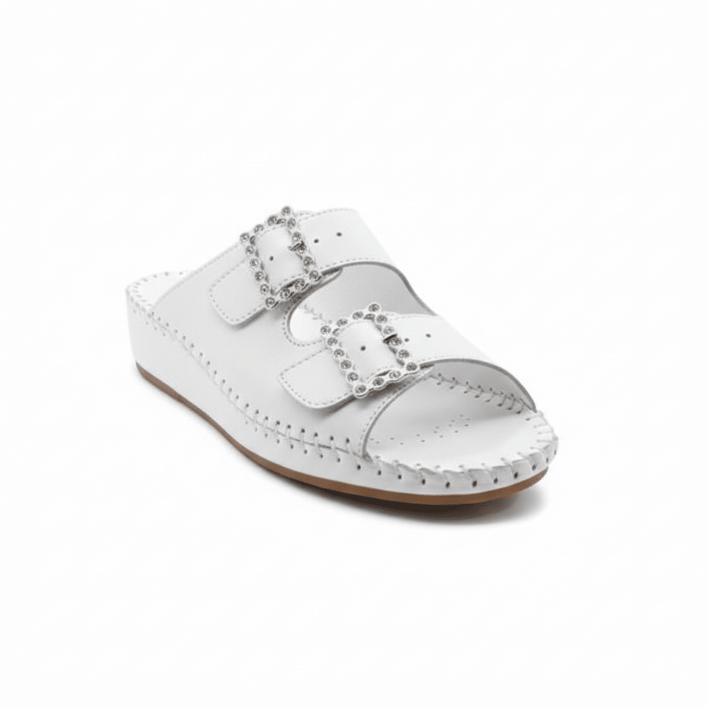 Jen Rhinestone Leather Slide