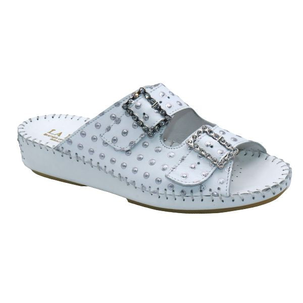 Jen Rhinestone Leather Slide