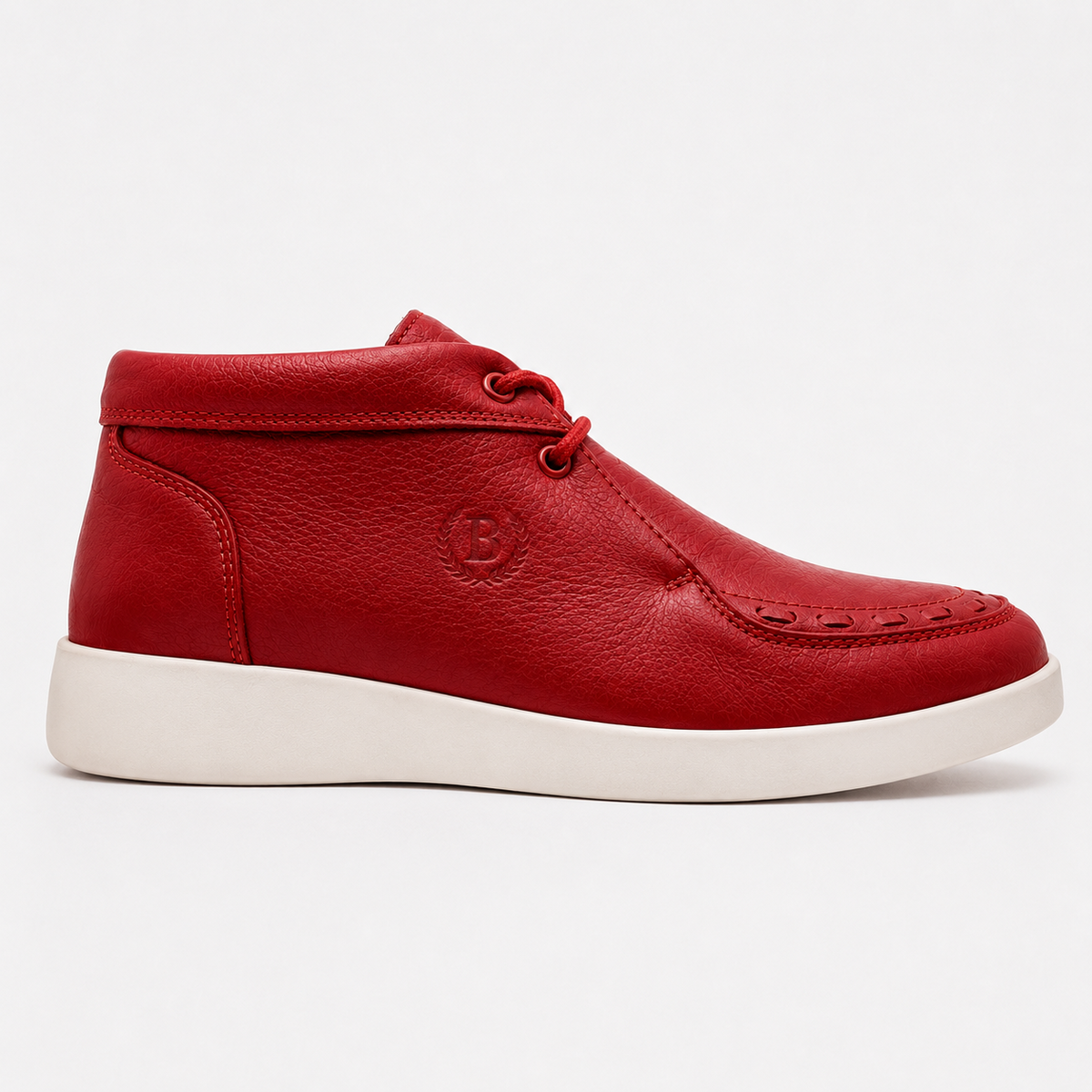 Johnny Famous Soho Men's Red Nappa Leather High-Top Sneakers | Retro Bally-Inspired – Front View