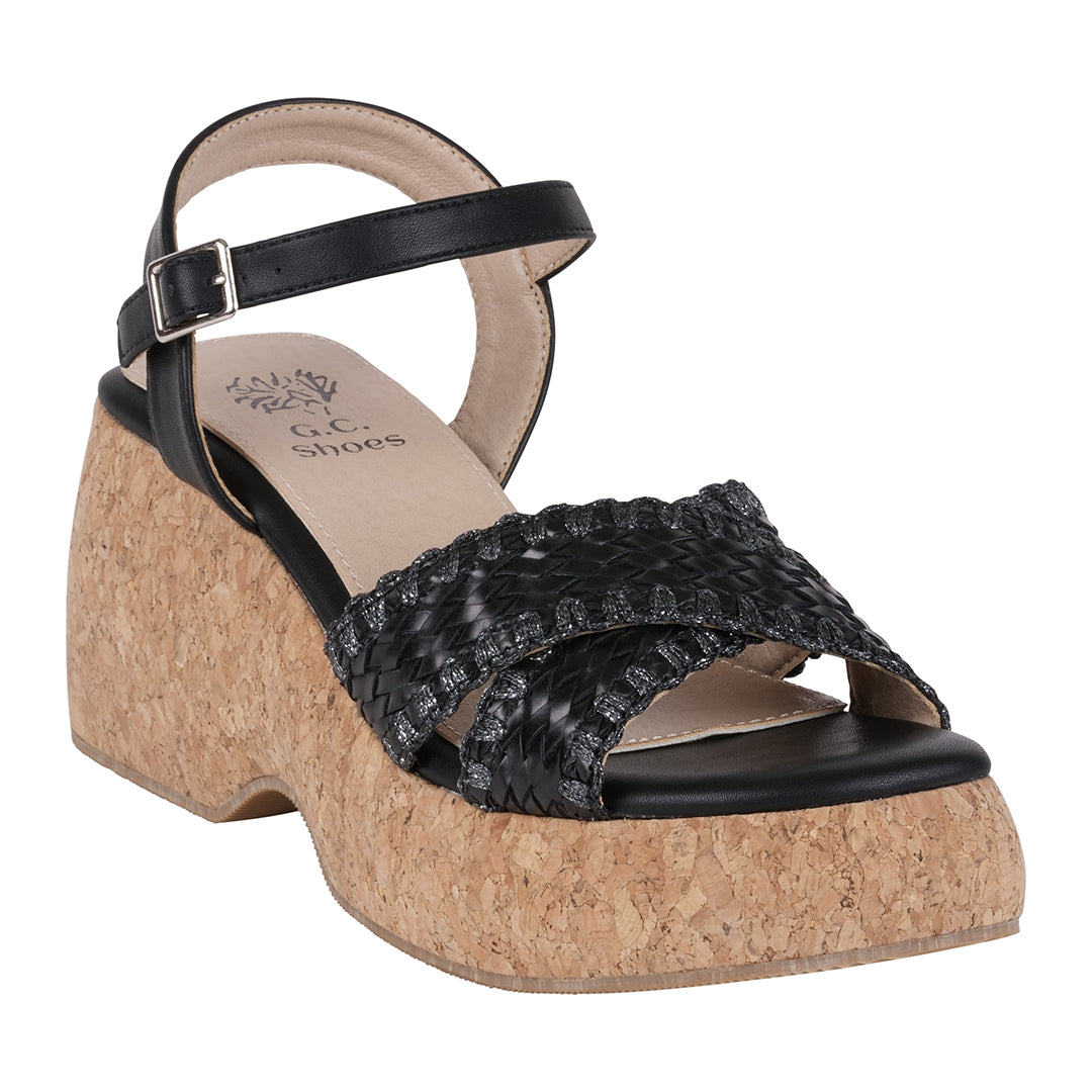 Lucy Black Cross Strap Slingback Platform Sandals – product view 1