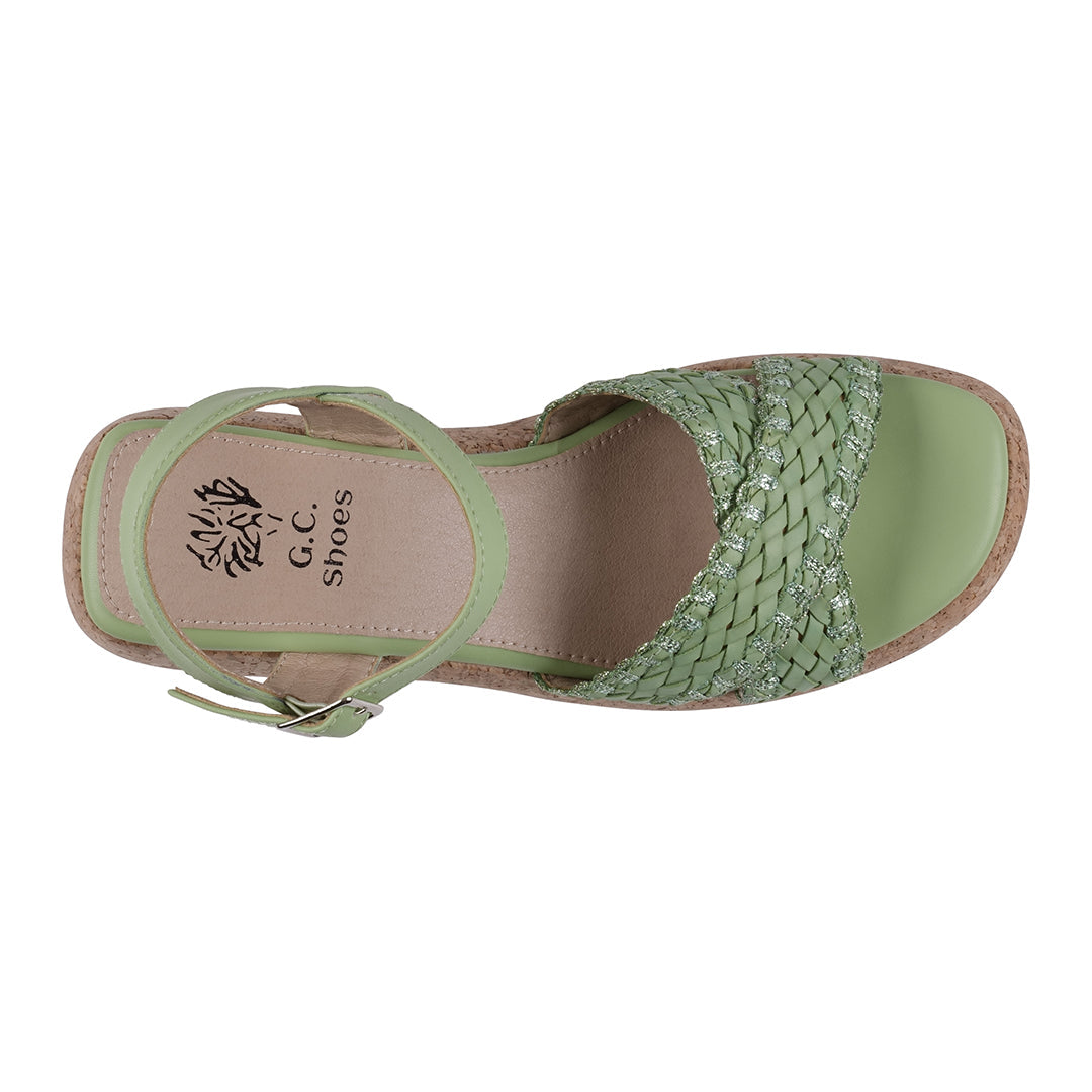 Lucy Green Cross Strap Slingback Platform Sandals – top view