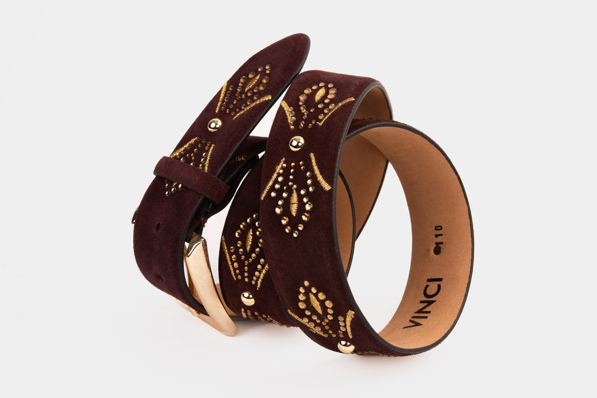 Vinci Leather The Lazio Burgundy Suede Leather Belt – product view 5