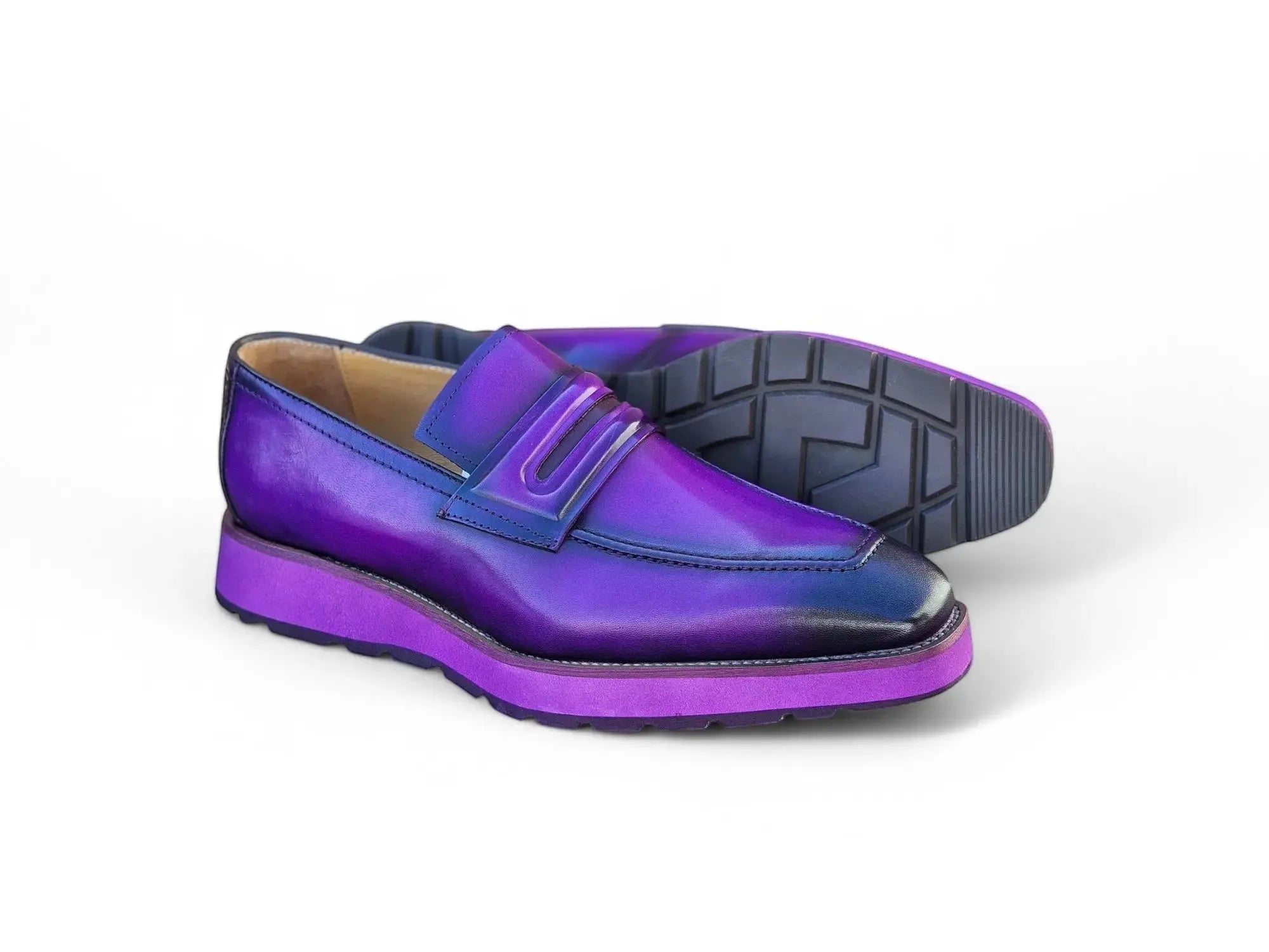 Carrucci Shoes Men's Hand Burnished Penny Loafer Chunky Sole Men’s Leather KS52
