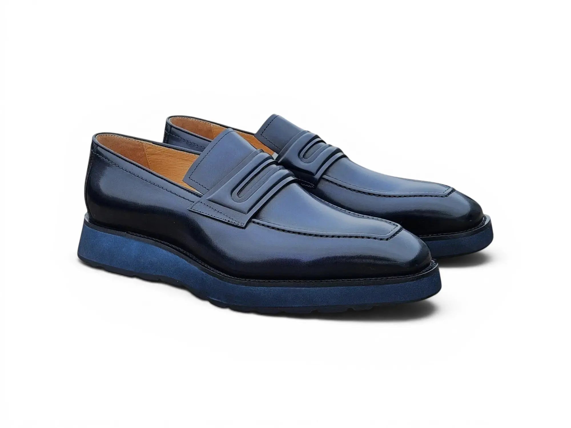 Carrucci Shoes Men's Hand Burnished Penny Loafer Chunky Sole Men’s Leather KS52