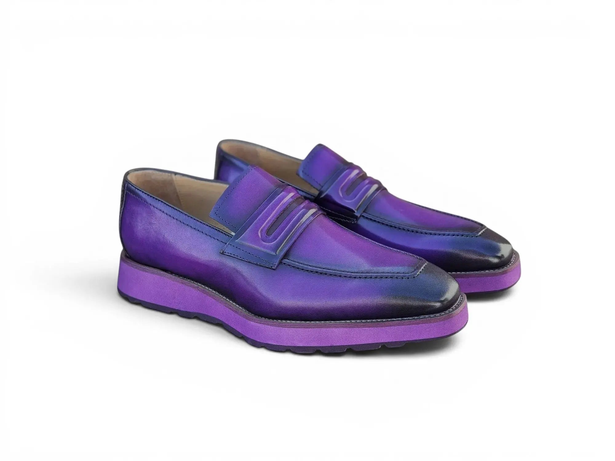 Carrucci Shoes Men's Hand Burnished Penny Loafer Chunky Sole Men’s Leather KS52