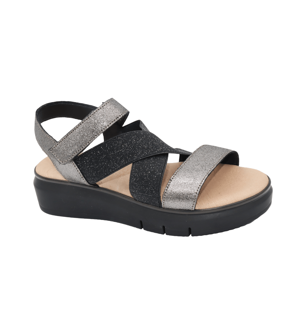 Eric Michael Libby Metallic Elastic Platform Sandal