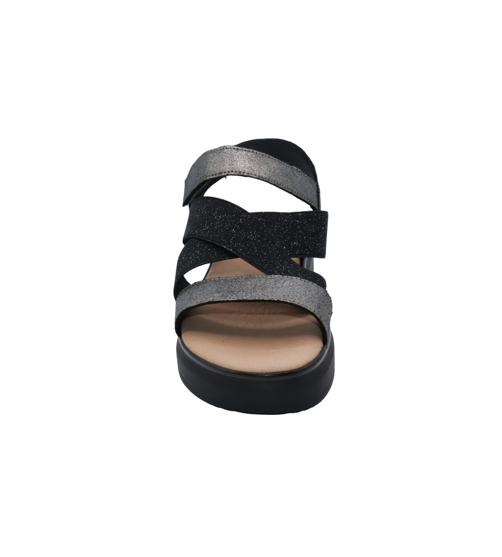Eric Michael Libby Metallic Elastic Platform Sandal