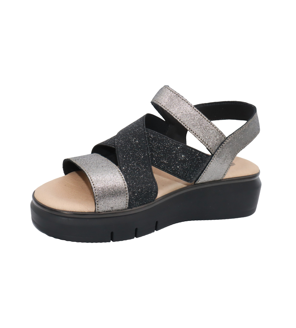 Eric Michael Libby Metallic Elastic Platform Sandal