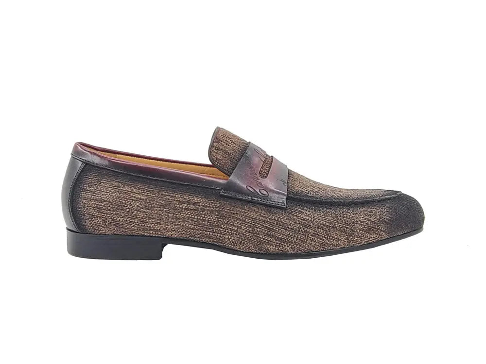 Carrucci Shoes Men's Life Style Penny Loafer With Leather Trim Fabric KS714 03