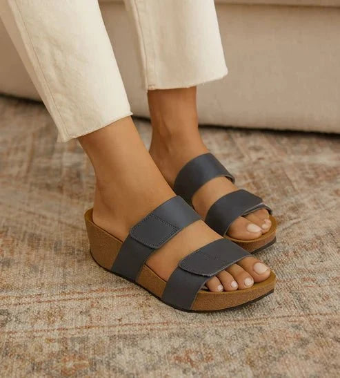 Eric Michael Lily Leather Wedge Sandals
