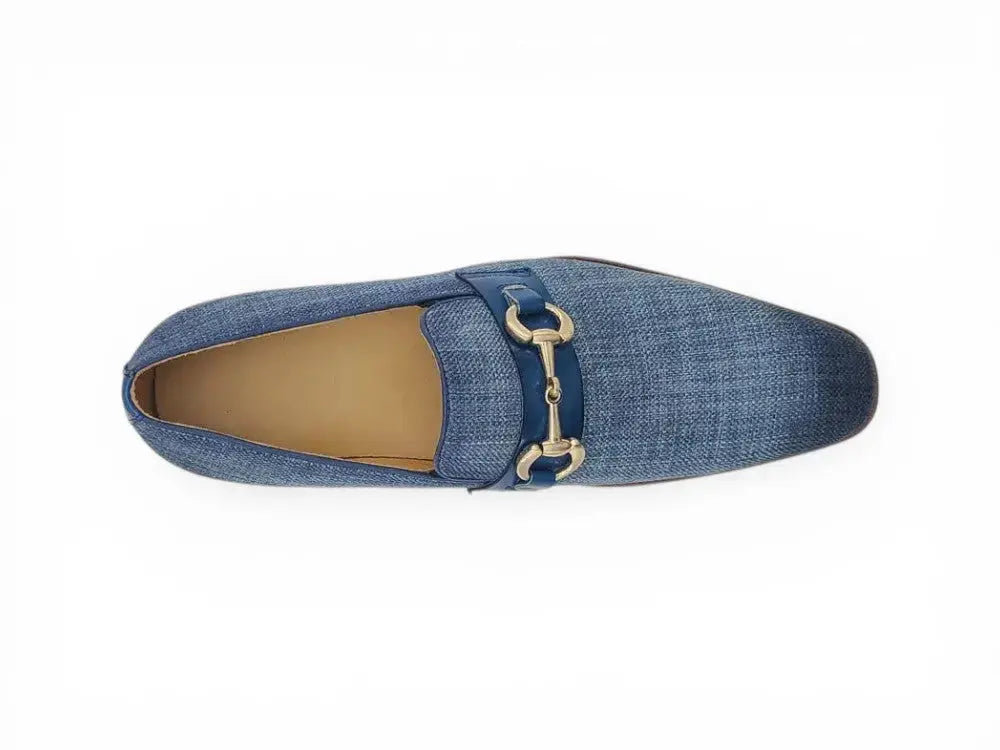 Carrucci Shoes Men's Linen Slip On Loafer Gold Tone Buckle All Day Comfort KS550 03F