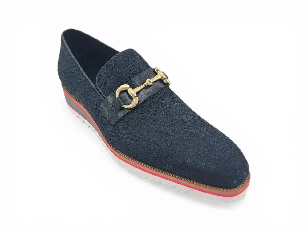 Carrucci Shoes Men's Linen Slip On Loafer Gold Tone Buckle All Day Comfort KS550 03F