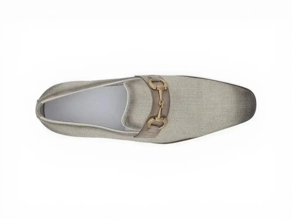 Carrucci Shoes Men's Linen Slip On Loafer Gold Tone Buckle All Day Comfort KS550 03F