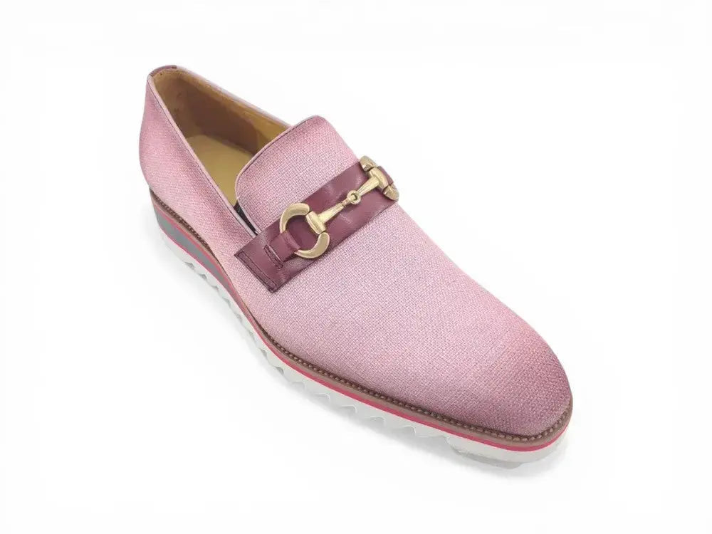 Carrucci Shoes Men's Linen Slip On Loafer Gold Tone Buckle All Day Comfort KS550 03F
