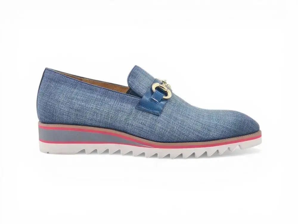 Carrucci Shoes Men's Linen Slip On Loafer Gold Tone Buckle All Day Comfort KS550 03F