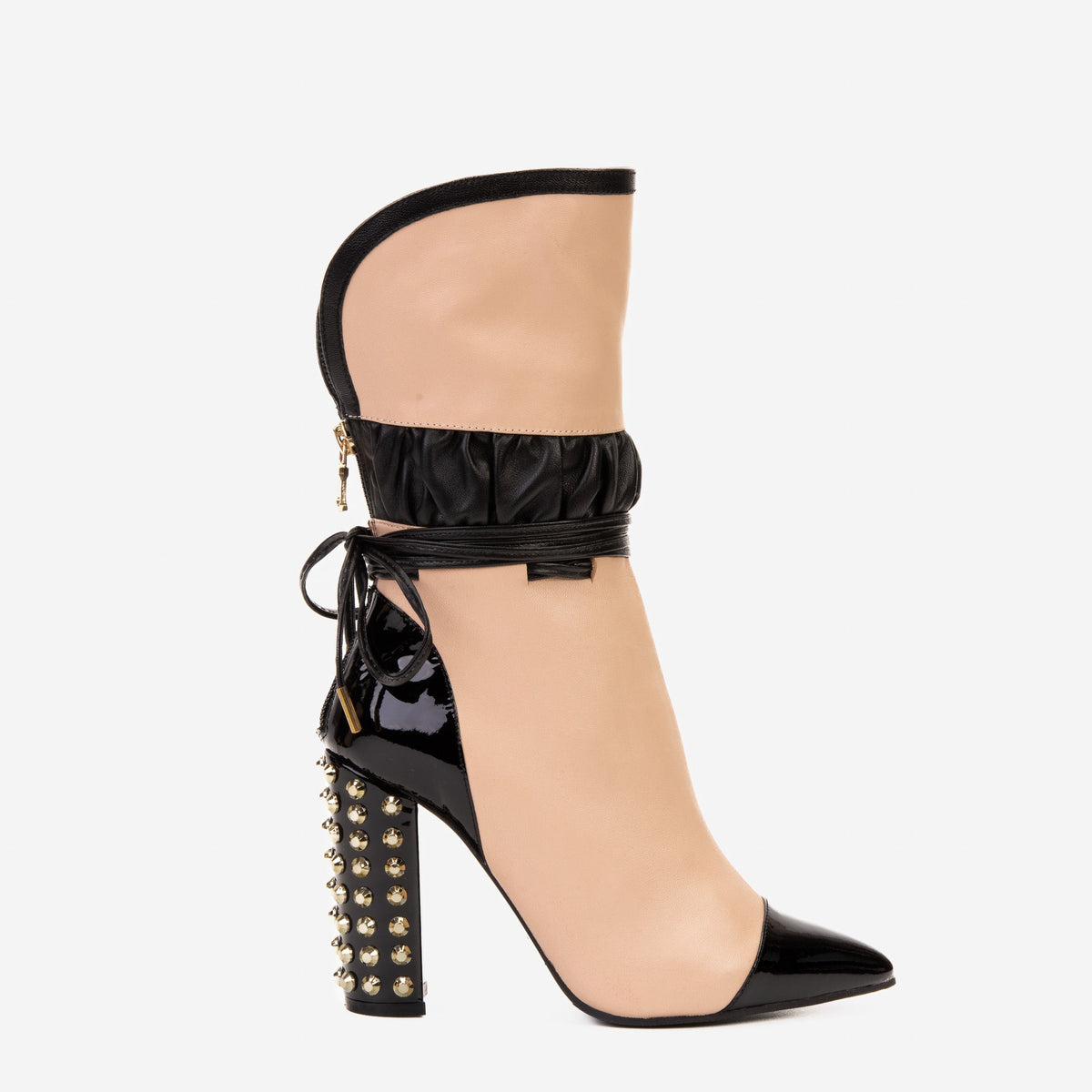 Vinci Leather The Lucca Nude & Black Leather Mid Calf High Heel Women Boot Limited Edition – product view 1
