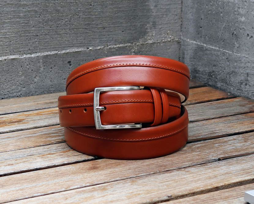 C&E Fashions Maurice Stitched Calfskin Belt - Camel