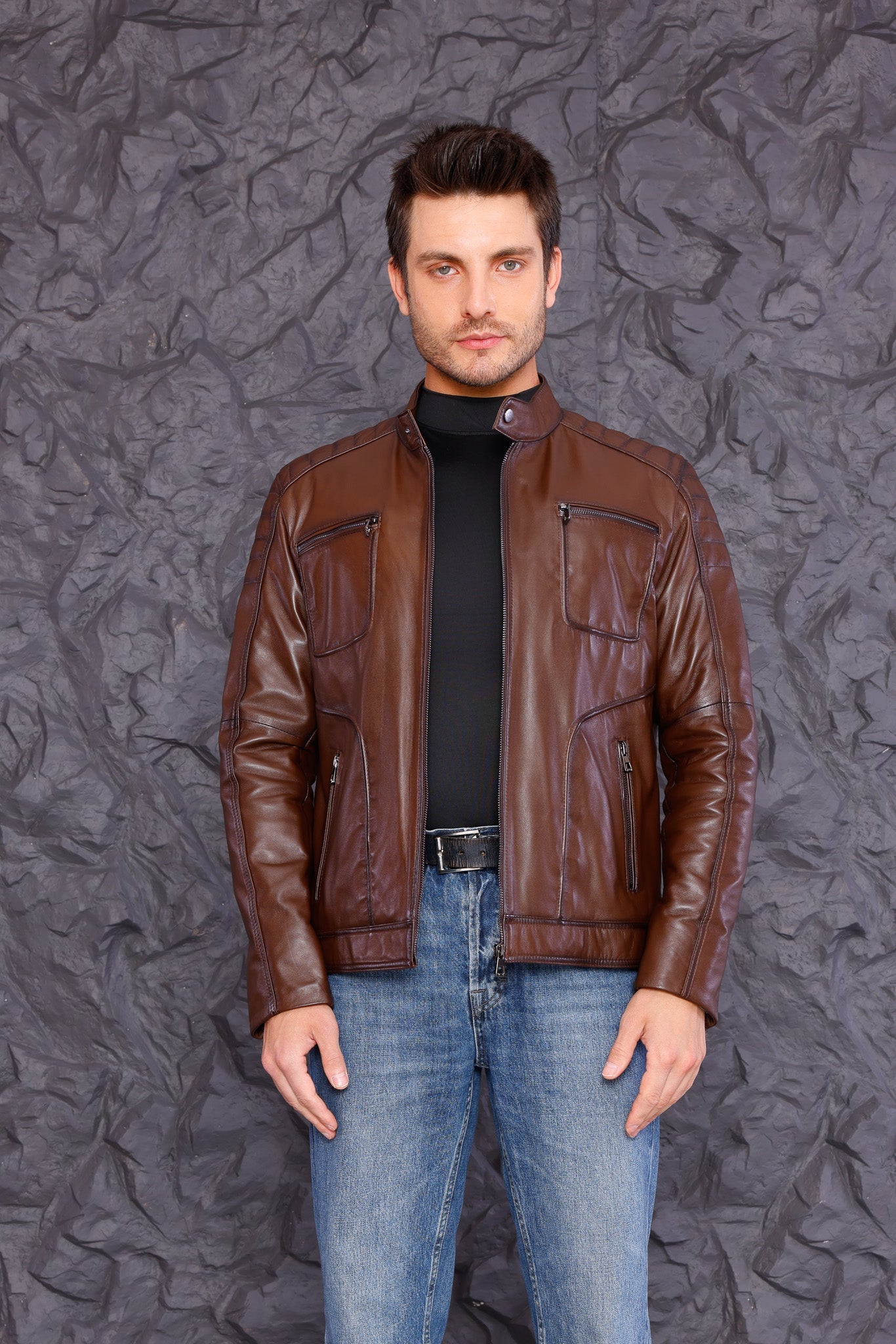 The Argento Brown Leather Men Jacket