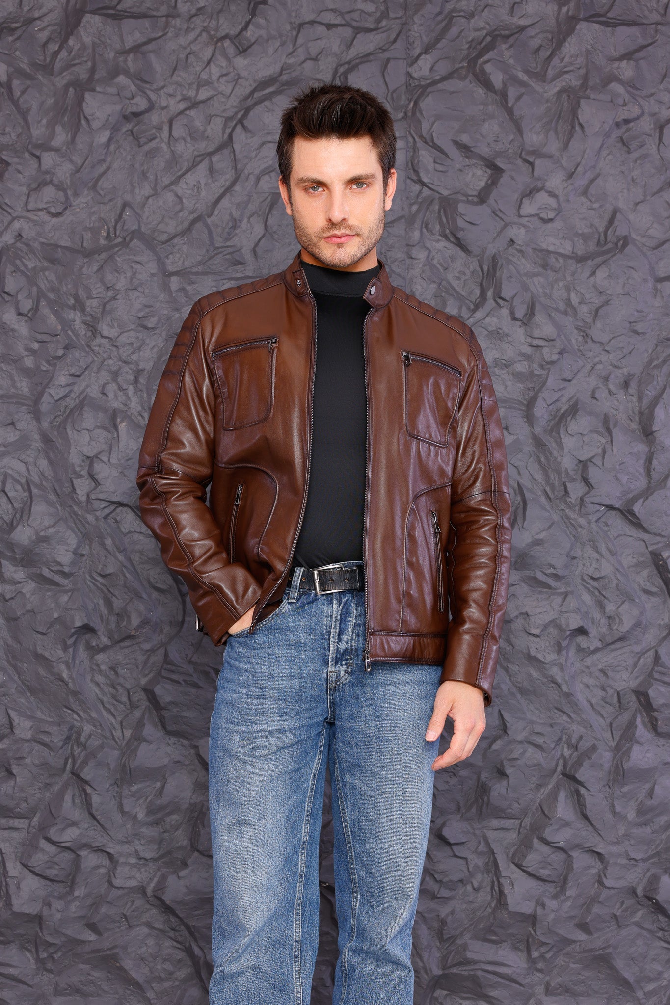 The Argento Brown Leather Men Jacket