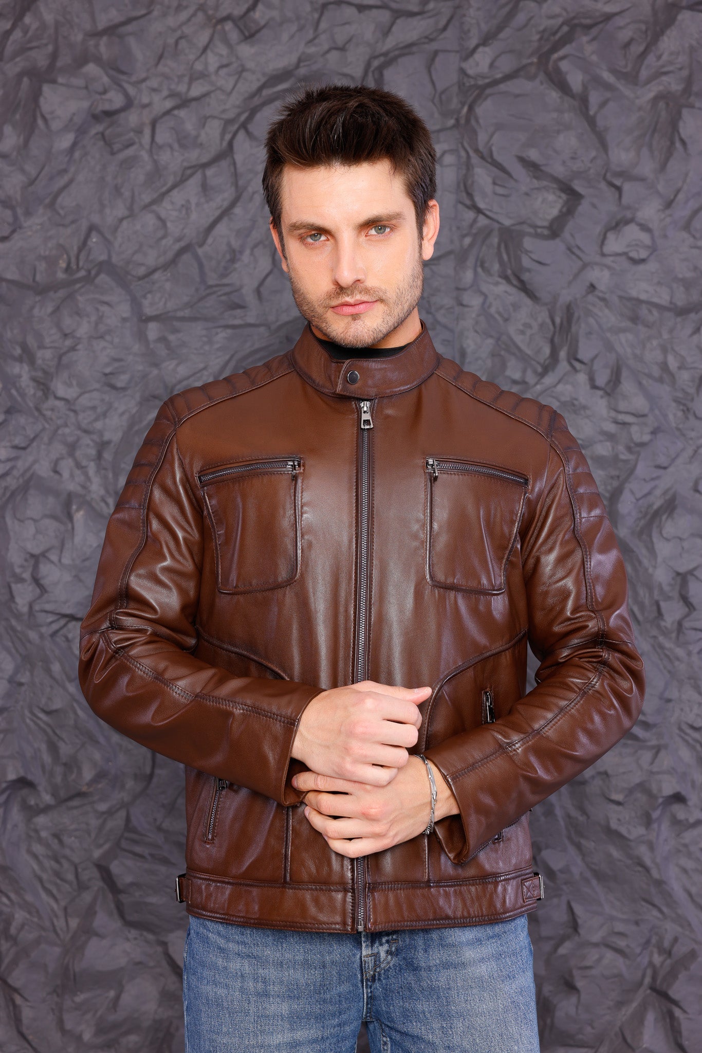 The Argento Brown Leather Men Jacket