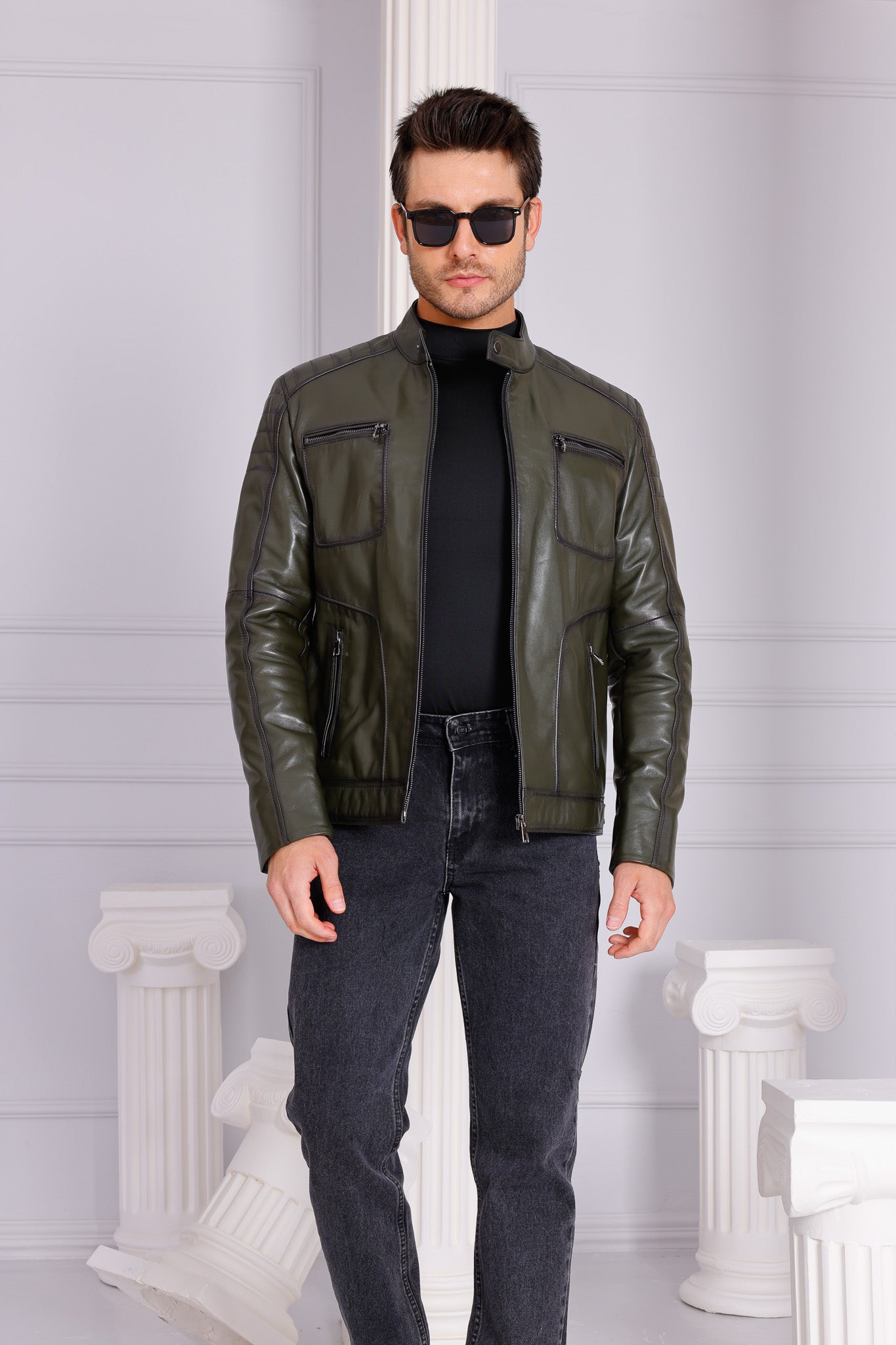 The Argento Green Leather Men Jacket