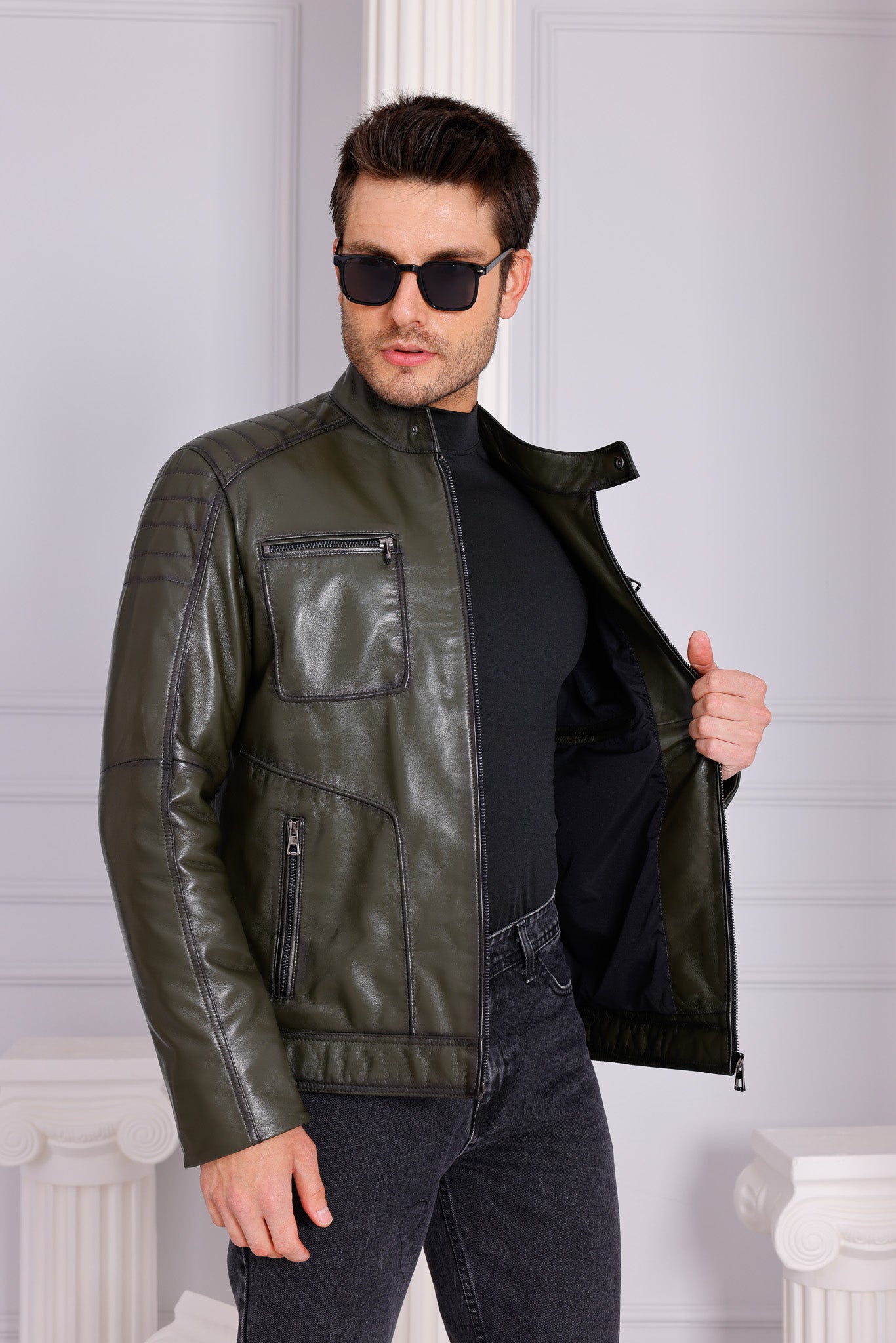 The Argento Green Leather Men Jacket