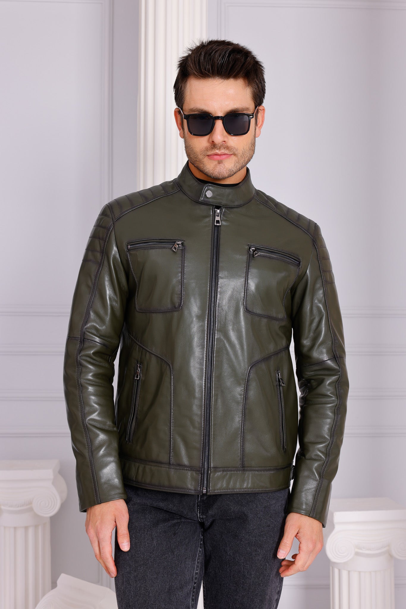 The Argento Green Leather Men Jacket