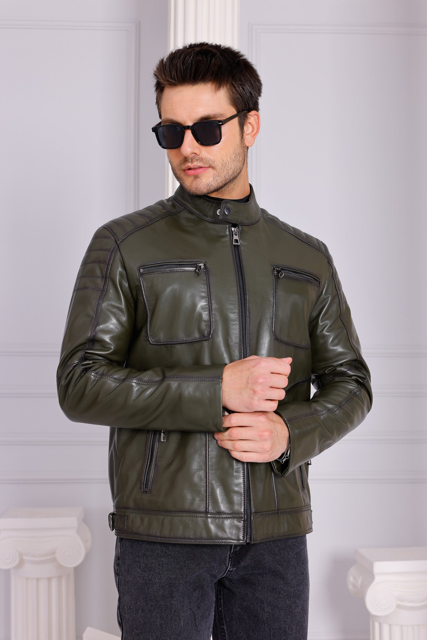 The Argento Green Leather Men Jacket