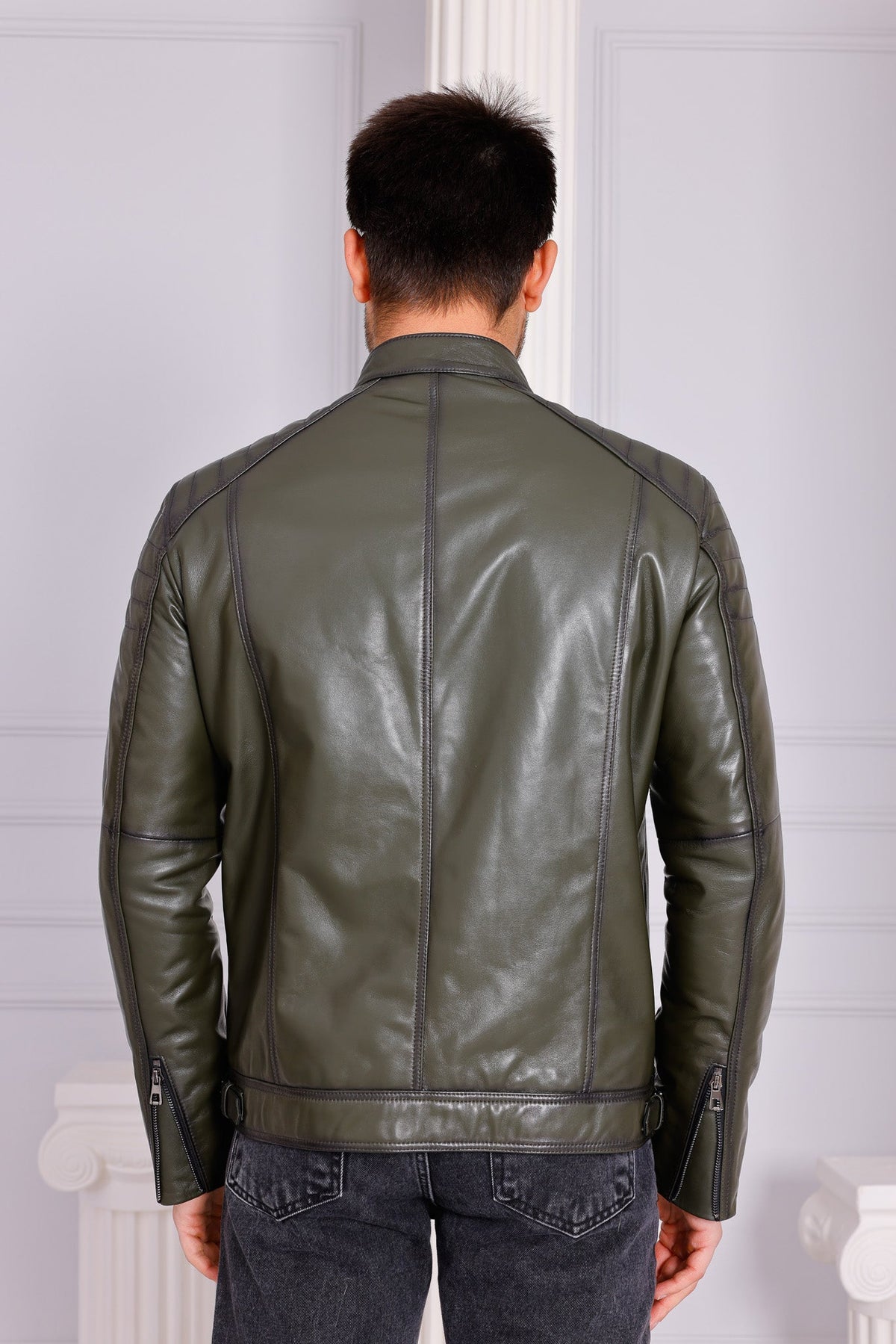 Vinci Leather The Argento Green Leather Men Jacket – product view 3