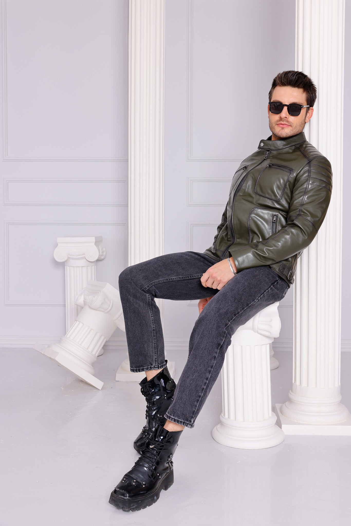 The Argento Green Leather Men Jacket
