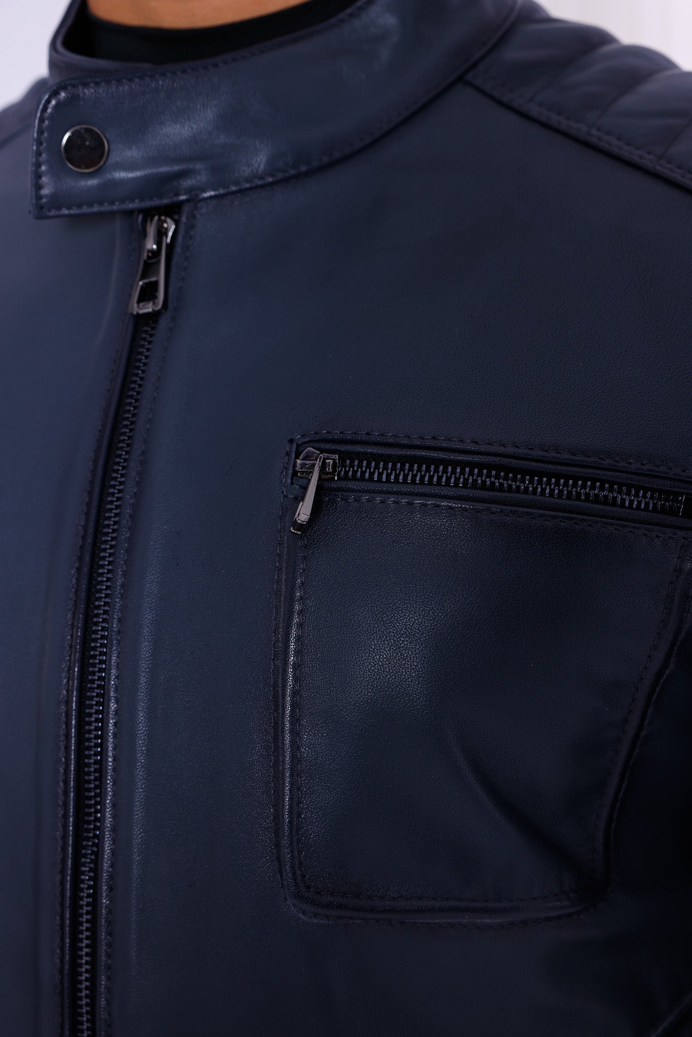 The Argento Navy Blue Leather Men Jacket