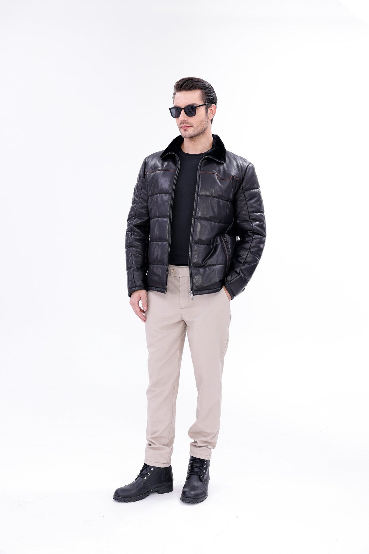 Vinci Leather The Valtina Black Shearling Men Jacket – product view 2
